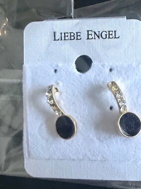 Gold-Tone Black Disc Crystal Drop Earrings